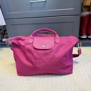Longchamp Le Pliage Neo Large Travel Tote Bag Pink Nylon Shoulder Strap